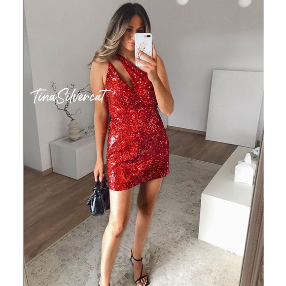 BLOGGER'S FAVE! Zara Red Velvet Sequin Mini Dress Sz XS, Large NWT - Picture 8 of 17